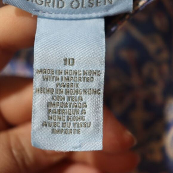 Vintage Sigrid Olsen Bold Blue & White Patterned Straight-Leg Pants Size 10 - Picture 12 of 15